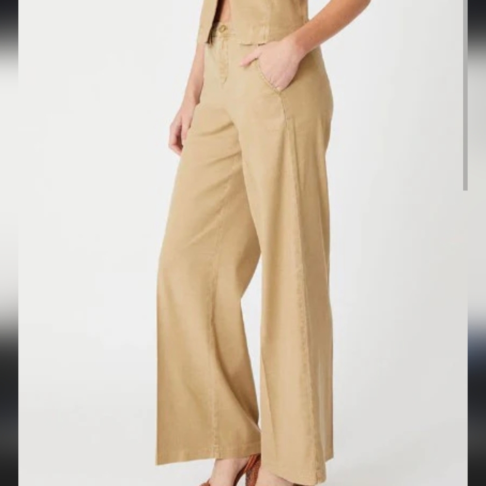 Level 99 Tallulah Wide Leg Linen Blend Pants Sandcastle Light Brown Size 27